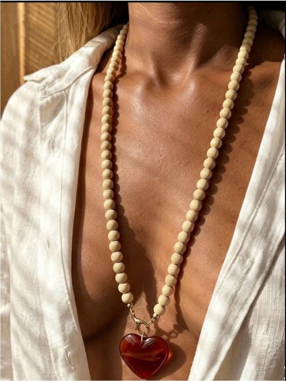 Vintage Amber Heart Long Strand Necklace